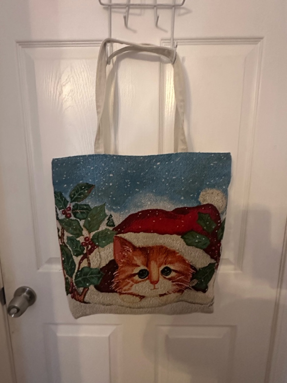 Red Santa Cat Canvas Tote Bag - Unbranded